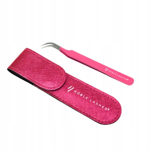 Pęseta różowa zakrzywiona & Etui Noble Lashes