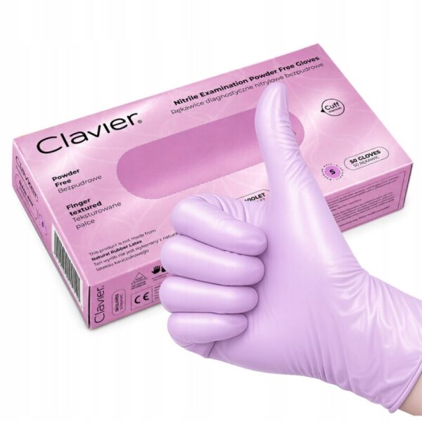 Rękawiczki nitrylowe perłowo fioletowe Clavier Pearl Violet rozmiar S 50szt